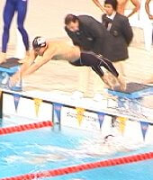 Medley Relay exchange between Ian Crocker and Gary Hall Jr. on the way to a new world record.