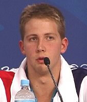 Ian Crocker at the press conference following the world record medley relay performance.
