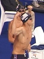 Gary Hall Jr. giving his body-builder pose before the 50 free final.