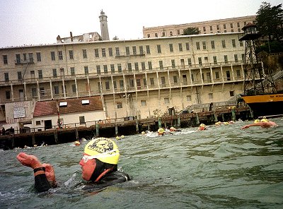 Photo by Peter Kapetanic

Start of the Sharfest swim with Alcatraz in the background. 

Thank goodness for wetsuits.
