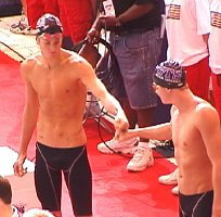 Aaron Peirsol and Luke Wagner before the 200 Back semi-final.
