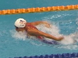 Gabrielle Rose swimming the butterfly leg of the 200 IM.