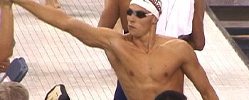 Roland Schoeman of South Africa, swimming for University of AZ is happy with his 50 Free time of 21.31 which ties the World Record of Mark Foster of Great Britain