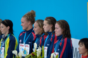 USA team sings anthem at medal ceremony