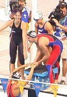The USA women celebrate winning the medley relay in world record time. All four swimmers had faster splits than any other team.