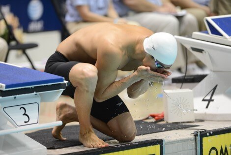 KNOXVILLE, TN - December 5, 2013 - Nathan Adrian prepares to swim in the 50 Yard Freestyle during the USA Swimming AT&T Winter National Championships at the Allan Jones Aquatic Center in Knoxville, Tennessee