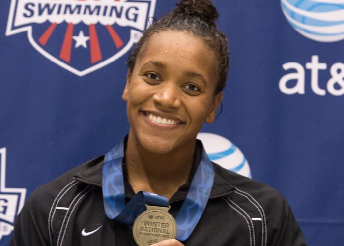Knoxville, TN - December 7, 2013: Women's 200 Breaststroke Winner Alia Atkinson during the 2013 AT&T Swimming Winter National Championships on December 7, 2013 in Knoxville, Tennessee at the Allan Jones Aquatic Center. Photo By Matthew DeMaria/Tennessee Athletics