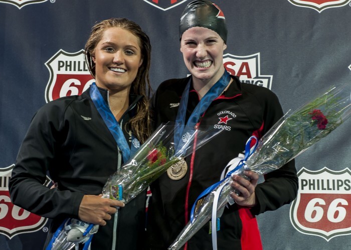 Elizabeth Pelton and Missy Franklin go one and two in the 100 backstroke.