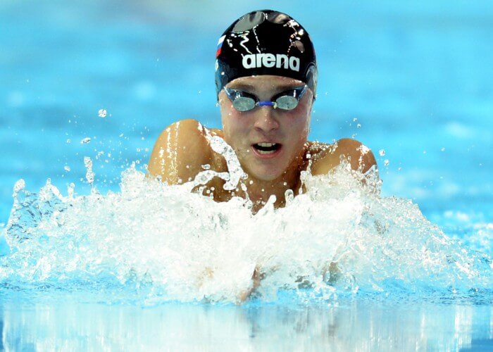 (140818) -- Nanjing, Aug 18,2014 (Xinhua) -- Anton Chupkov of Russian Federation competes in the final of Men's 100m Breaststroke of Nanjing 2014 Youth Olympic Games in Nanjing, capital of east China?s Jiangsu Province, on August 18, 2014. Anton Chupkov won the gold medal. (Xinhua/Zhao Peng) (lyq)