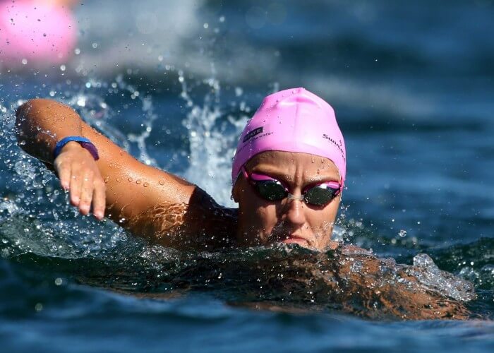 Penelope Hayes during 5km race of the Swimming New Zealand Open Water Championships, Lake Taupo, Taupo. Sunday 11 January 2015. Photo: Simon Watts/www.bwmedia.co.nz