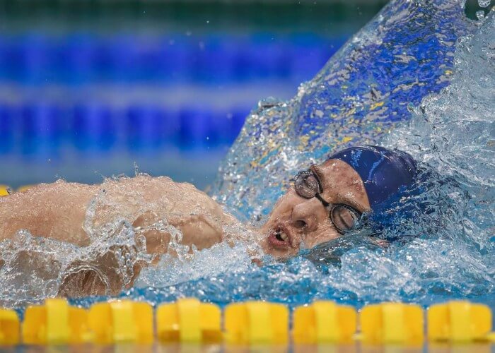 2 May 2015; Matthew Hirschberger, NCSA, on his way to winning the final of the men's 400m freestyle event during the 2015 Irish Open Swimming Championships at the National Aquatic Centre, Abbotstown, Dublin. Picture credit: Stephen McCarthy / SPORTSFILE