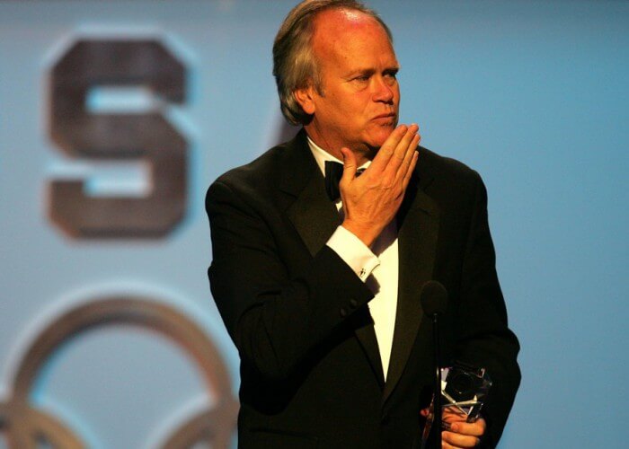 CHICAGO - DECEMBER 8: Inductee Dick Ebersol addresses the audience during a ceremony December 8, 2005 to induct the 2006 class into the US Olympic Hall of Fame held at the Harris Theatre in Chicago, Ilinois. (Photo by Matthew Stockman/Getty Images)