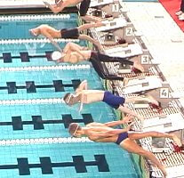 Erik Vendt, second from top, swam the greatest 1500 Free in American history, breaking 15 minutes (14:59.11)