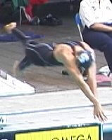 Dara Torres diving in the 50 Free.