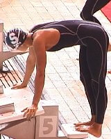 Dara Torres stretches before the final of the 100 Free.