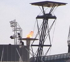 The Olympic Flame burns bright in Sydney, even during the day.