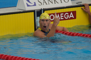 Grant Hackett reaction to world record in 1500 free in 2005.