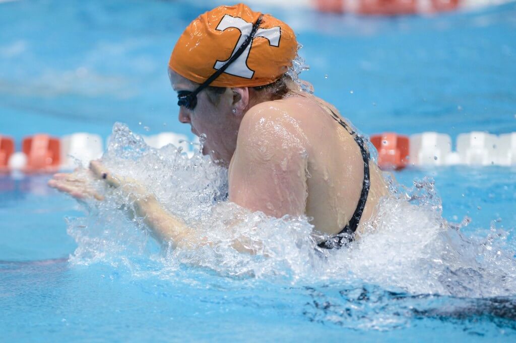 KNOXVILLE, TN - December 5, 2013 - Holly Hannis competes in the 4x100 Yard Medley Relay during the USA Swimming AT&T Winter National Championships at the Allan Jones Aquatic Center in Knoxville, Tennessee