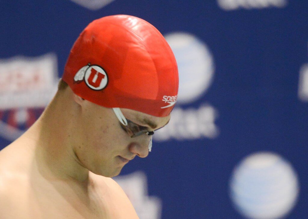 KNOXVILLE, TN - December 5, 2013 - Kristian Kron prepares to compete in the 200 Yard IM during the USA Swimming AT&T Winter National Championships at the Allan Jones Aquatic Center in Knoxville, Tennessee