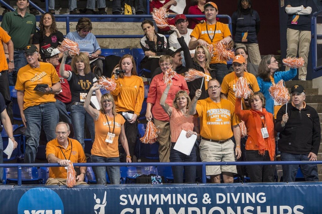 Tennessee fans cheer their swimmers.