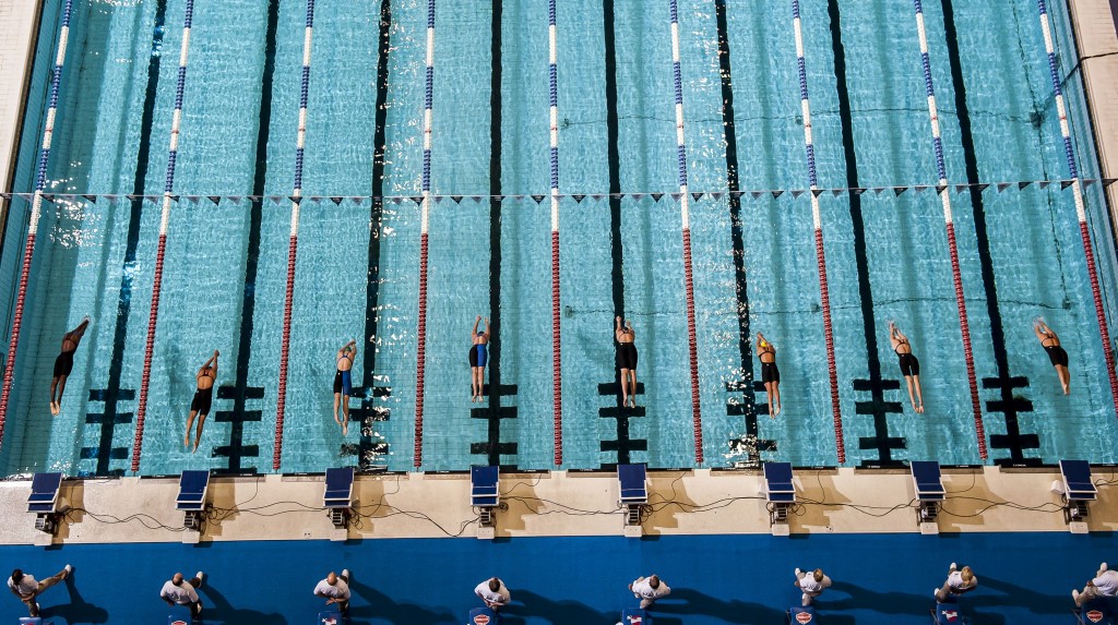 Kendyl Stewart, Claire Donahue and Christine Magnuson go 1,2,3 in the prelims of the 50 butterfly.