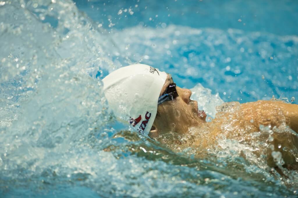 Knoxville, TN - December 7, 2013: ,Arkady Yatchanin wins the Men's 200 Backstroke during the 2013 AT&T Swimming Winter National Championships on December 7, 2013 in Knoxville, Tennessee at the Allan Jones Aquatic Center. Photo By Matthew DeMaria/Tennessee Athletics