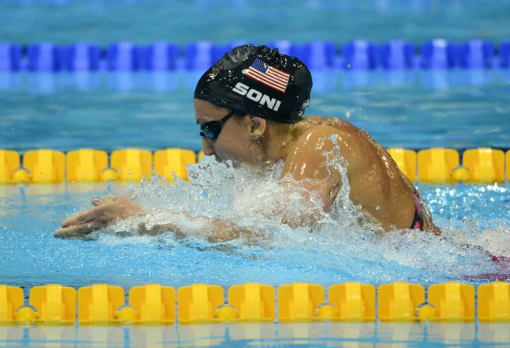 Aug 2, 2012; London, United Kingdom; Rebecca Soni (USA) competes in the women's 200m breaststroke final during the London 2012 Olympic Games at Aquatics Centre. Mandatory Credit: Andrew P. Scott-USA TODAY Sports