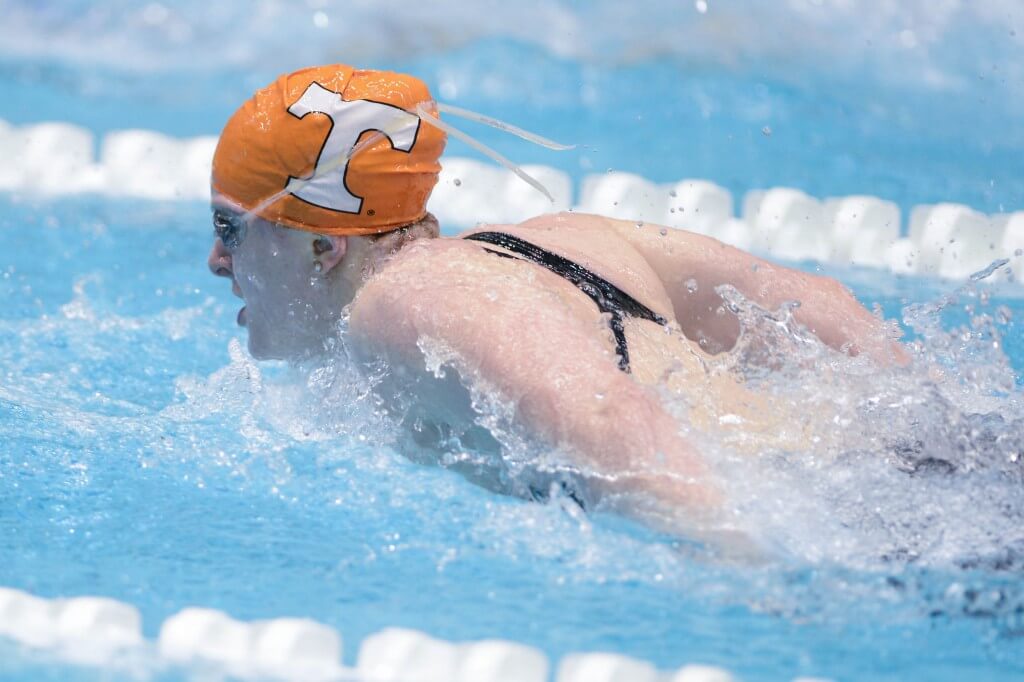 KNOXVILLE, TN - December 5, 2013 - Faith Johnson competes in the 4x100 Yard Medley Relay during the USA Swimming AT&T Winter National Championships at the Allan Jones Aquatic Center in Knoxville, Tennessee