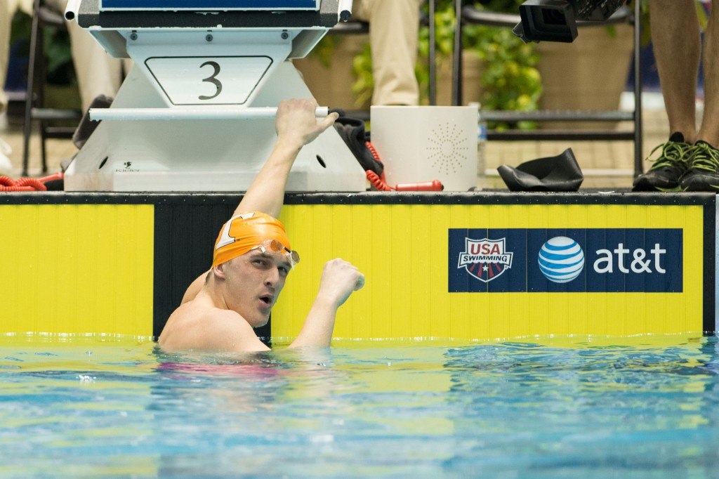 Knoxville, TN - December 7, 2013: Former University of Tennessee Volunteer Brad Craig Wins the Men's 200 Breast Stoke during the 2013 AT&T Swimming Winter National Championships on December 7, 2013 in Knoxville, Tennessee at the Allan Jones Aquatic Center. Photo By Matthew DeMaria/Tennessee Athletics