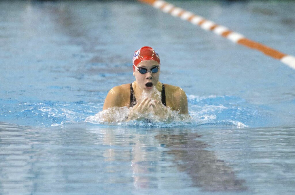 Jan 18, 2013; Austin, TX, USA; Rachel Nicol competes in the women's 200 meter breaststroke final during the Austin Grand Prix at the Texas Swimming Center. Mandatory Credit: Brendan Maloney-USA TODAY Sports