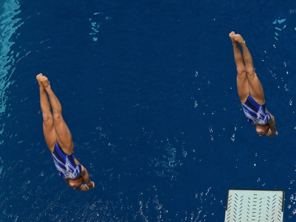 KNOXVILLE, TN - August 5, 2014: Synchro Sculti/Lenz during the 2014 USA Diving Age Group and Junior National Event at Allan Jones Aquatic Center in Knoxville, TN. Photo By Matthew S. DeMaria