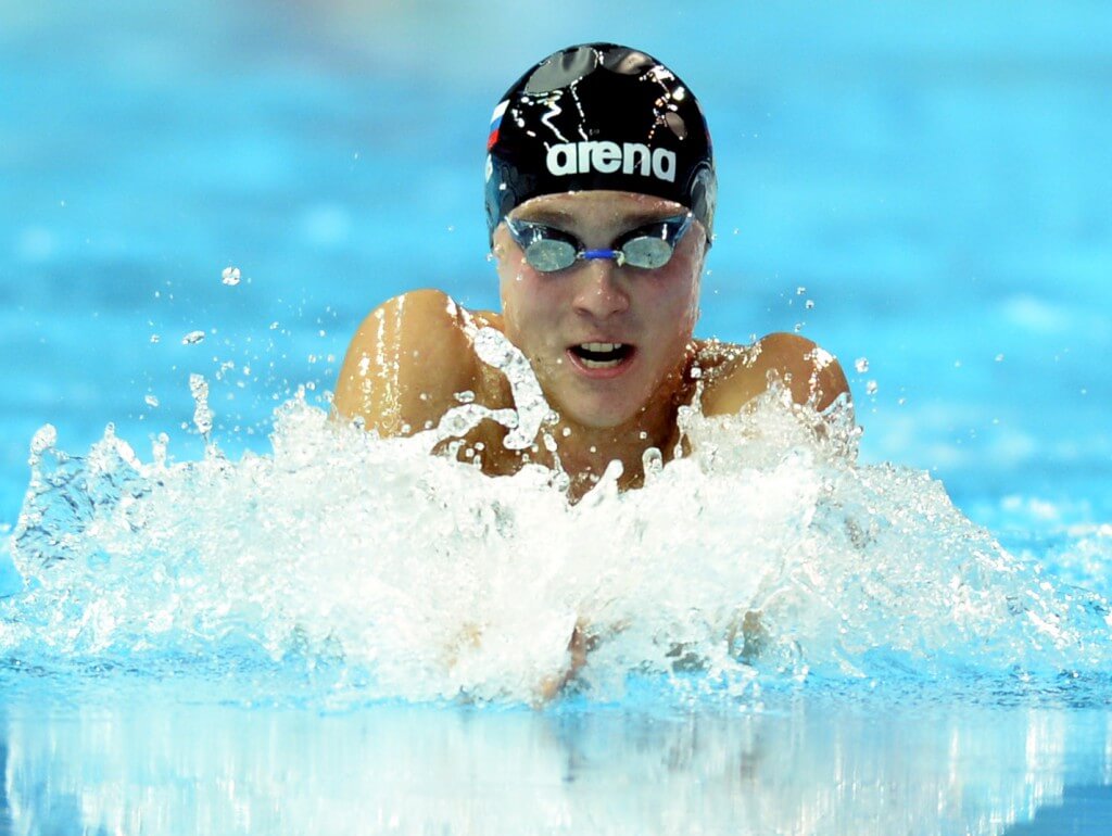 (140818) -- Nanjing, Aug 18,2014 (Xinhua) -- Anton Chupkov of Russian Federation competes in the final of Men's 100m Breaststroke of Nanjing 2014 Youth Olympic Games in Nanjing, capital of east China?s Jiangsu Province, on August 18, 2014. Anton Chupkov won the gold medal. (Xinhua/Zhao Peng) (lyq)