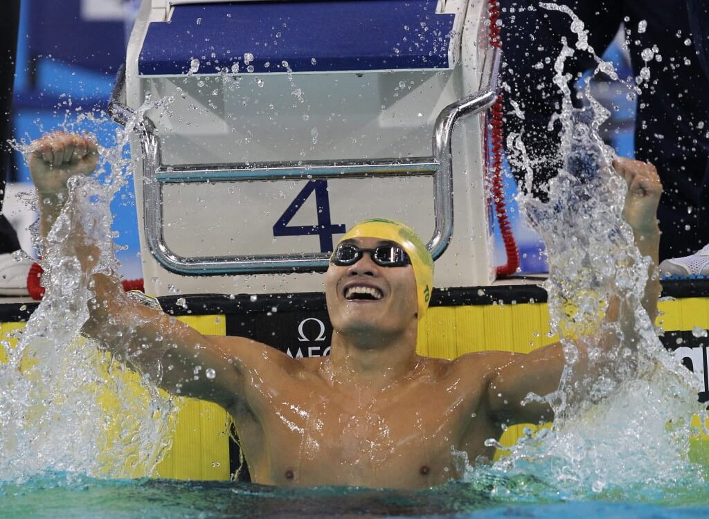 Kenneth To of Australia celebrates after winning the men's 100m Individual Medley during the FINA/ARENA Swimming World Cup 2012 at the Hamdan bin Mohammed bin Rashid Sports Complex in Dubai, United Arab Emirates, 02 October 2012. EPA/ALI HAIDER