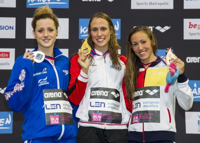 RENSHAW Molly GBR Silver Medal (L) PEDERSEN Rikke Moeller DEN Gold Medal VALL MONTERO Jessica ESP Bronze Medal 200m Breaststroke Women Final 32nd LEN European Championships Berlin, Germany 2014 Aug.13 th - Aug. 24 th Day10 - Aug. 22 Photo G. Scala/Deepbluemedia/Inside