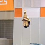 KNOXVILLE, TN - July 31, 2014: Paige Burrell dives from the 1 meter springboard during the 2014 USA Diving Age Group and Junior National Event at Allan Jones Aquatic Center in Knoxville, TN. Photo By Matthew S. DeMaria
