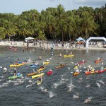 A portion of the field of 310 swimmers begin the Swim for Alligator Lighthouse Saturday, Sept. 20, 2014, in Islamorada, Fla. The eight-mile roundtrip open water swim, to-and-from Alligator Reef Lighthouse in the Florida Keys, serves as a fundraiser for local student college scholarships and to create awareness for the need to preserve six aging lighthouses off the Keys island chain. FOR EDITORIAL USE ONLY (Andy Newman/Florida Keys News Bureau/HO)