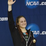 Mar 21, 2015; Greensboro, NC, USA; Kelsi Worrell after winning the 200 butterfly during NCAA Division I Swimming and Diving-Championships at Greensboro Aquatic Center. Mandatory Credit: Evan Pike-USA TODAY Sports