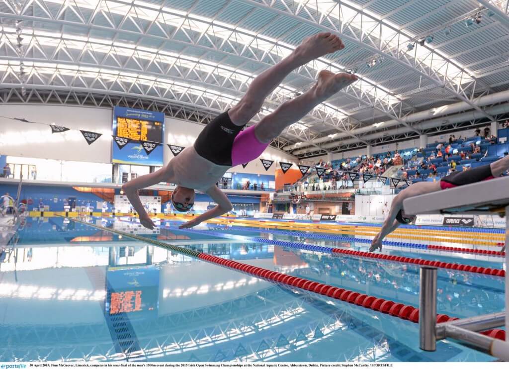 30 April 2015; Finn McGeever, Limerick, competes in his semi-final of the men's 1500m event during the 2015 Irish Open Swimming Championships at the National Aquatic Centre, Abbotstown, Dublin. Picture credit: Stephen McCarthy / SPORTSFILE