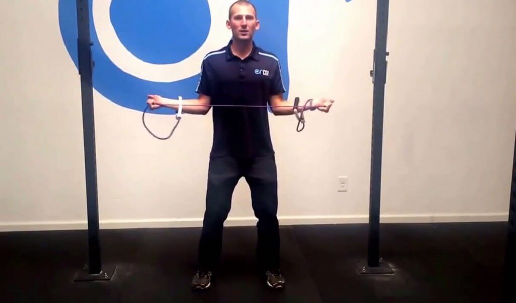Band pull rotator cuff exercise for swimmers shoulder