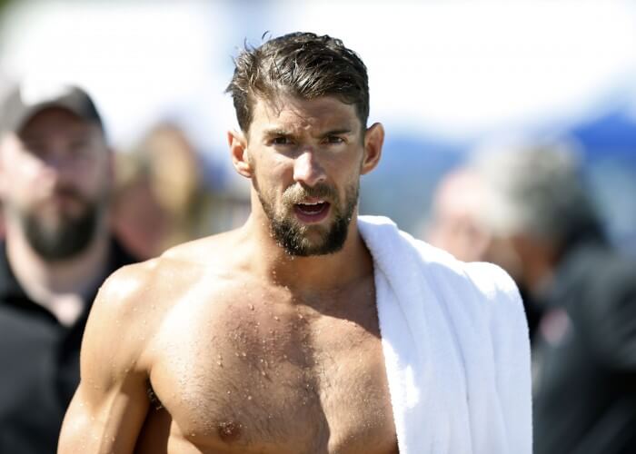 Jun 21, 2015; Santa Clara, CA, USA; Michael Phelps (USA) on the pool deck after swimming the Men's 200IM Prelim in the final heat during the morning session of day four at the George F. Haines International Swim Center in Santa Clara, Calif. Mandatory Credit: Bob Stanton-USA TODAY Sports