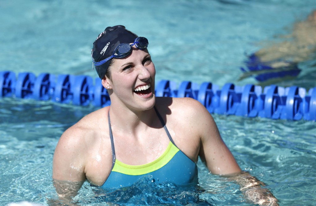 Jun 18, 2015; Santa Clara, CA, USA; Missy Franklin (USA) in the pool during her warm up session on Day One of the Arena Pro Series at Santa Clara, at the George F. Haines International Swim Center in Santa Clara, Calif. Mandatory Credit: Bob Stanton-USA TODAY Sports