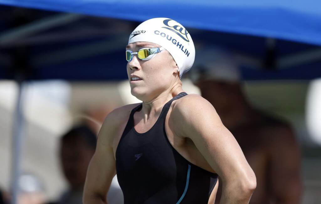 Jun 20, 2015; Santa Clara, CA, USA; Natalie Coughlin (USA) before the start of her prelim heat of the Women 50M Freestyle during the morning session of Day3 at the George F. Haines International Swim Center in Santa Clara, Calif. Mandatory Credit: Bob Stanton-USA TODAY Sports