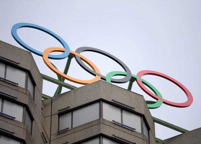 Jul 9, 2015; Montreal, CAN; A general view of the olympics rings on top the Canada Olympic House. Mandatory Credit: Jean-Yves Ahern-USA TODAY Sports