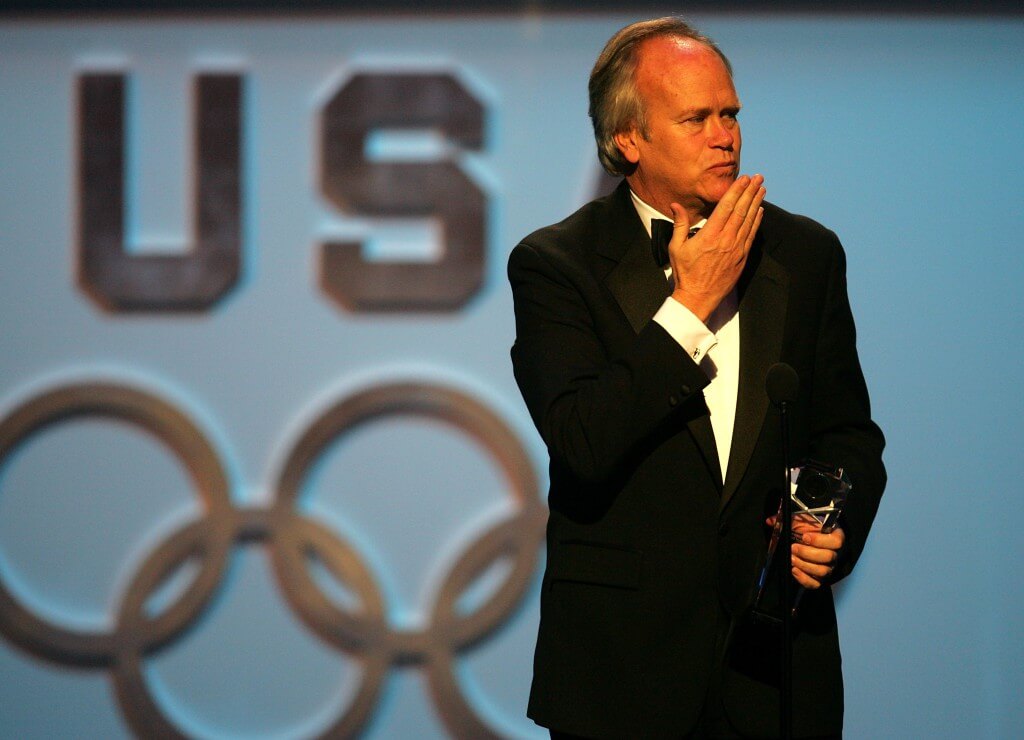 CHICAGO - DECEMBER 8: Inductee Dick Ebersol addresses the audience during a ceremony December 8, 2005 to induct the 2006 class into the US Olympic Hall of Fame held at the Harris Theatre in Chicago, Ilinois. (Photo by Matthew Stockman/Getty Images)