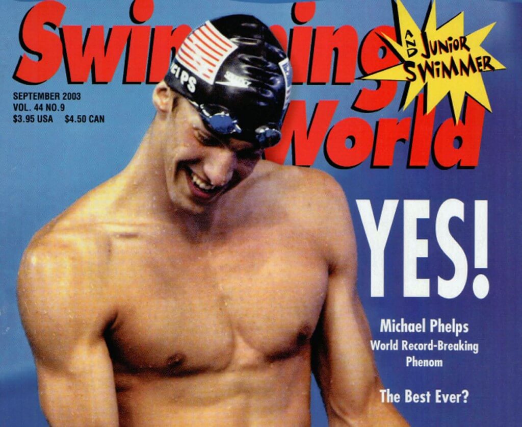 Michael Phelps Swimming World Magazine cover 2003 world championships