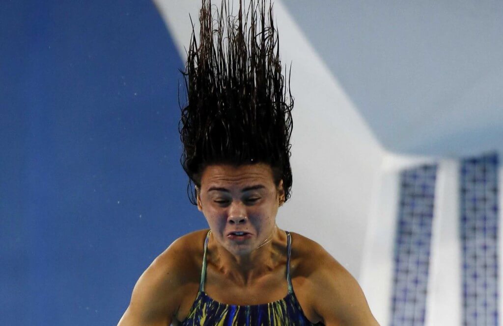 Jul 11, 2015; Toronto, Ontario, CAN; Giovanna Pedroso of Brazil competes in the women's 10m platform final during the 2015 Pan Am Games at Pan Am Aquatics UTS Centre and Field House. Mandatory Credit: Rob Schumacher-USA TODAY Sports