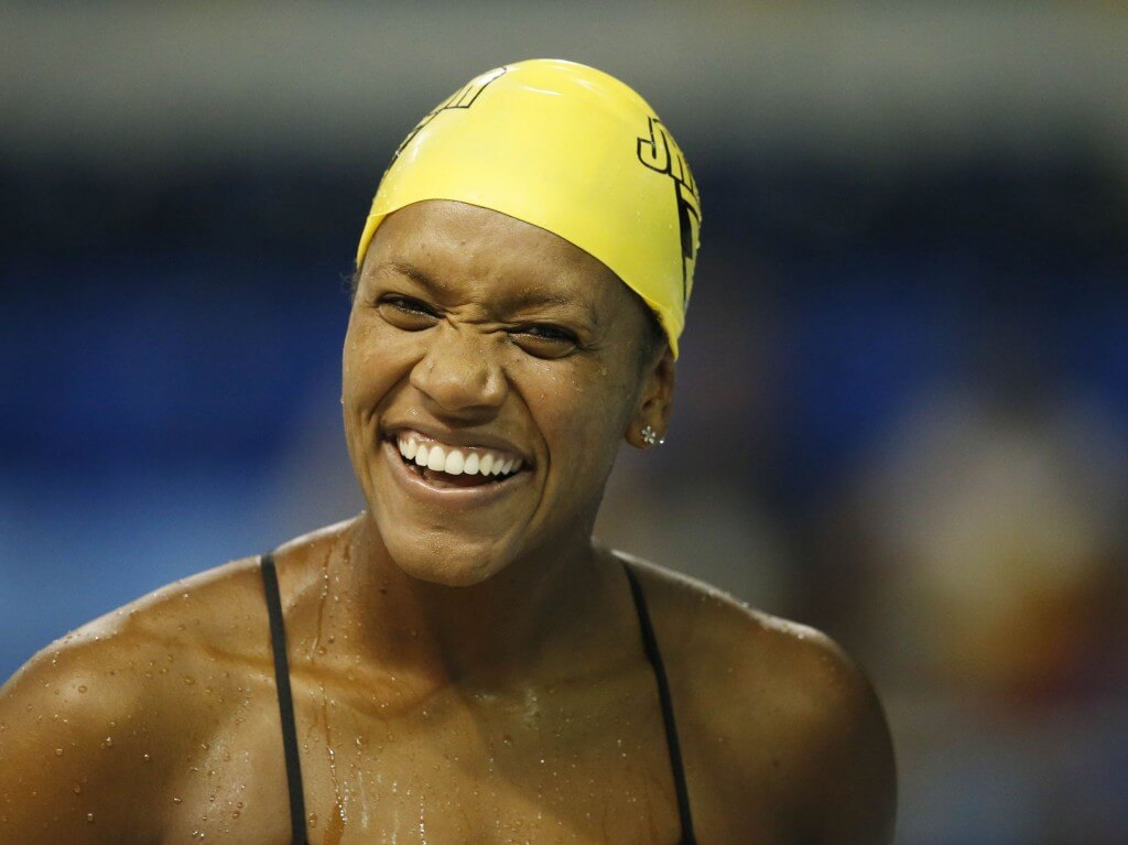 Jul 14, 2015; Toronto, Ontario, CAN; Alia Atkinson of Jamaica before the women's 100m freestyle swimming preliminaries during the 2015 Pan Am Games at Pan Am Aquatics UTS Centre and Field House. Mandatory Credit: Erich Schlegel-USA TODAY Sports