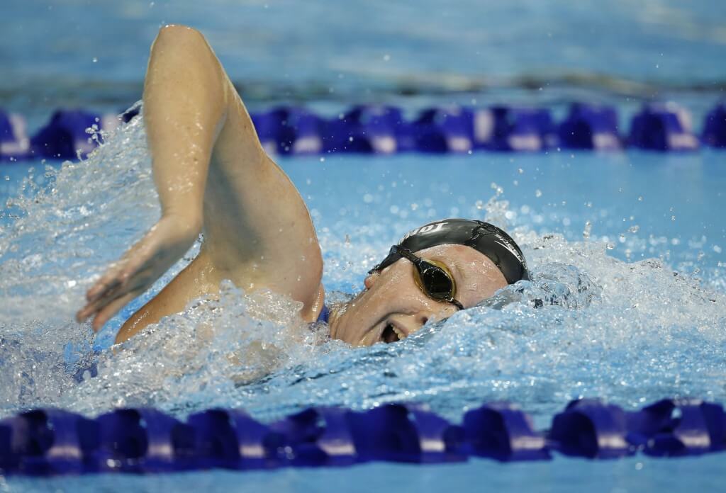 Jul 18, 2015; Toronto, Ontario, CAN; Sierra Schmidt of the United States competes in the women's swimming 800m freestyle final during the 2015 Pan Am Games at Pan Am Aquatics UTS Centre and Field House. Mandatory Credit: Erich Schlegel-USA TODAY Sports