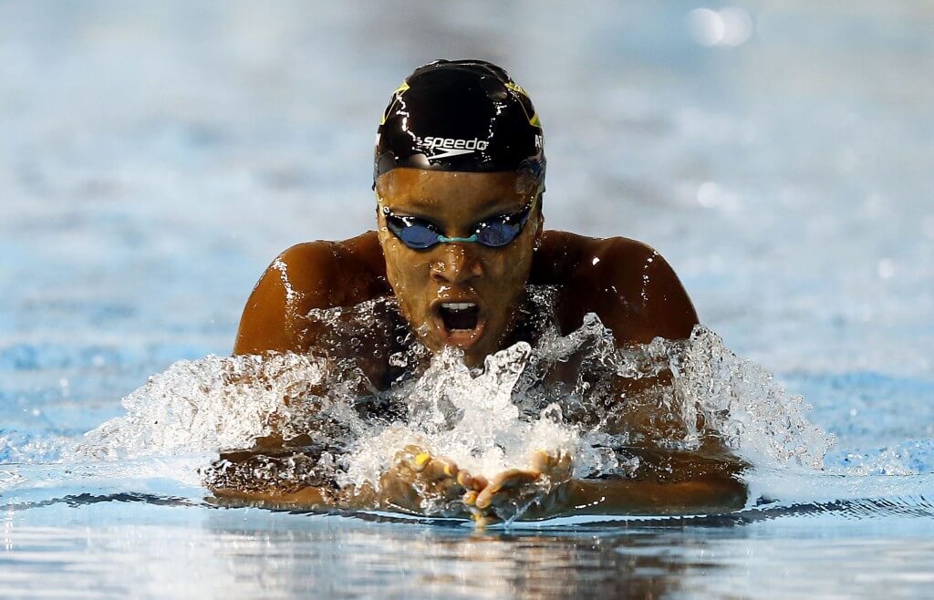 Jul 15, 2015; Toronto, Ontario, CAN; Alia Atkinson of Jamaica competes in the women's 200m breaststroke preliminary heat during the 2015 Pan Am Games at Pan Am Aquatics UTS Centre and Field House. Mandatory Credit: Rob Schumacher-USA TODAY Sports