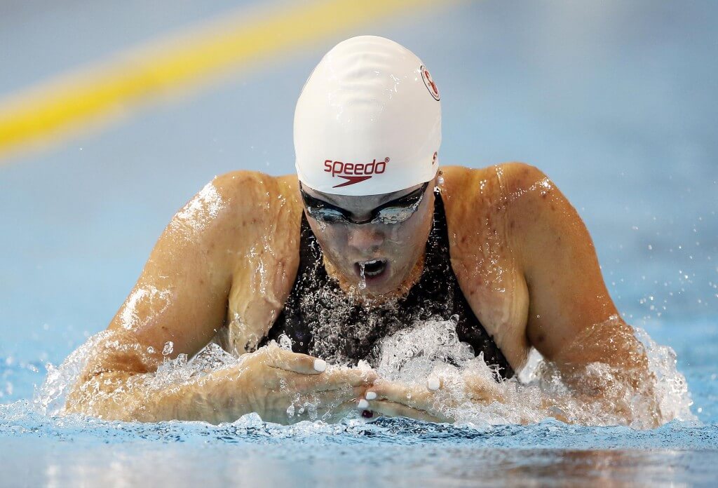 Jul 15, 2015; Toronto, Ontario, CAN; Keirra Smith of Canada competes in the women's 200m breaststroke preliminary heat during the 2015 Pan Am Games at Pan Am Aquatics UTS Centre and Field House. Mandatory Credit: Erich Schlegel-USA TODAY Sports